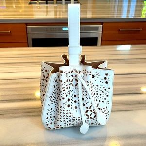 ALAIA Rose-Marie Small Laser Cut Bucket Bag, White